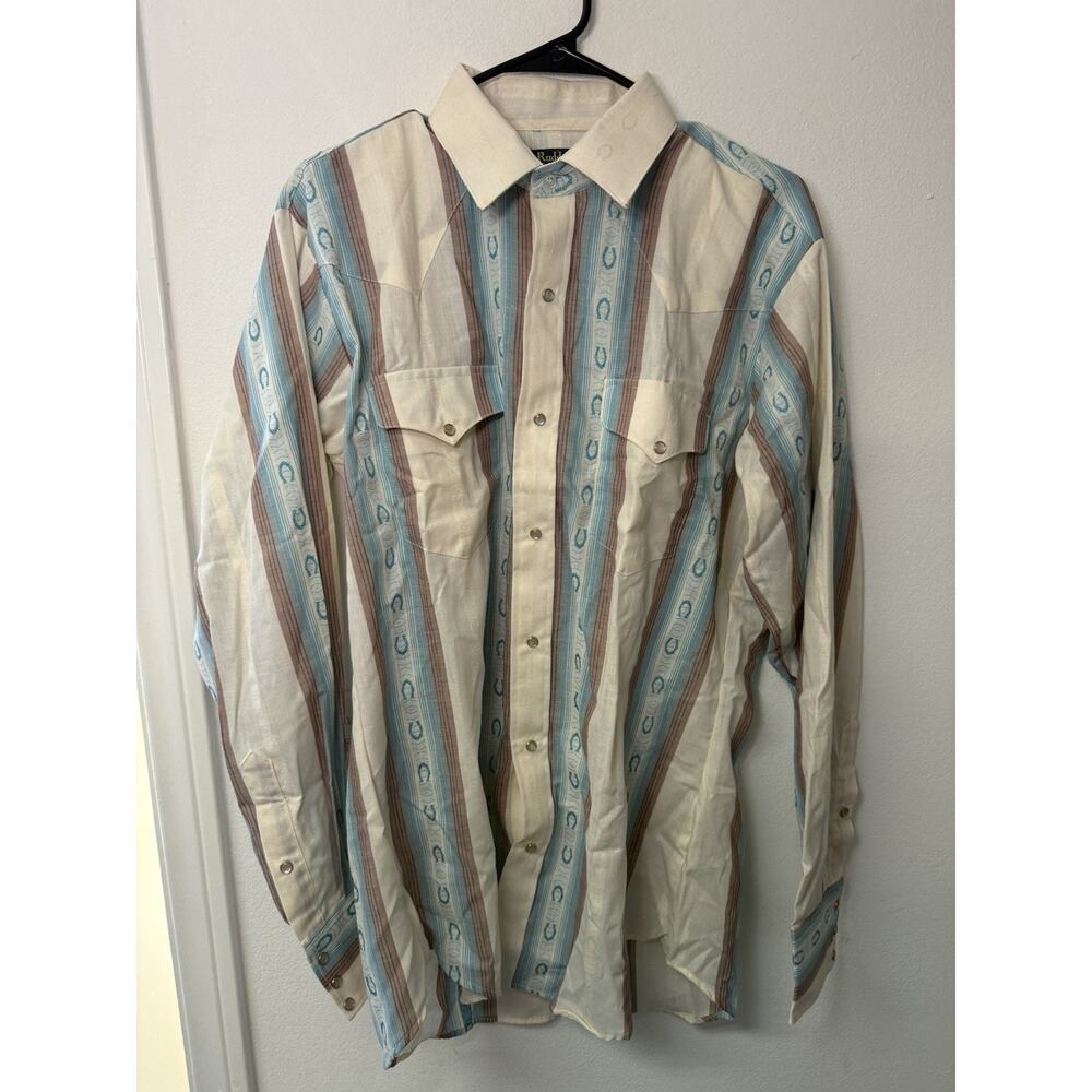 Vintage Ruddock Bros Multicolor Stripe Western Shirt SZ L Long Tail Rodeo